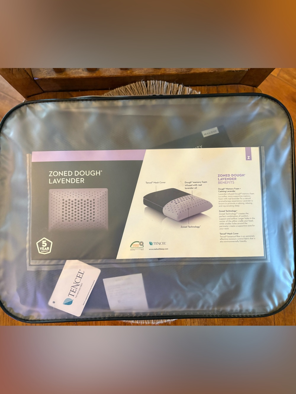 Malouf Z Zoned Dough Lavender Travel Pillow Memory Foam Tencel Mesh Cover Case